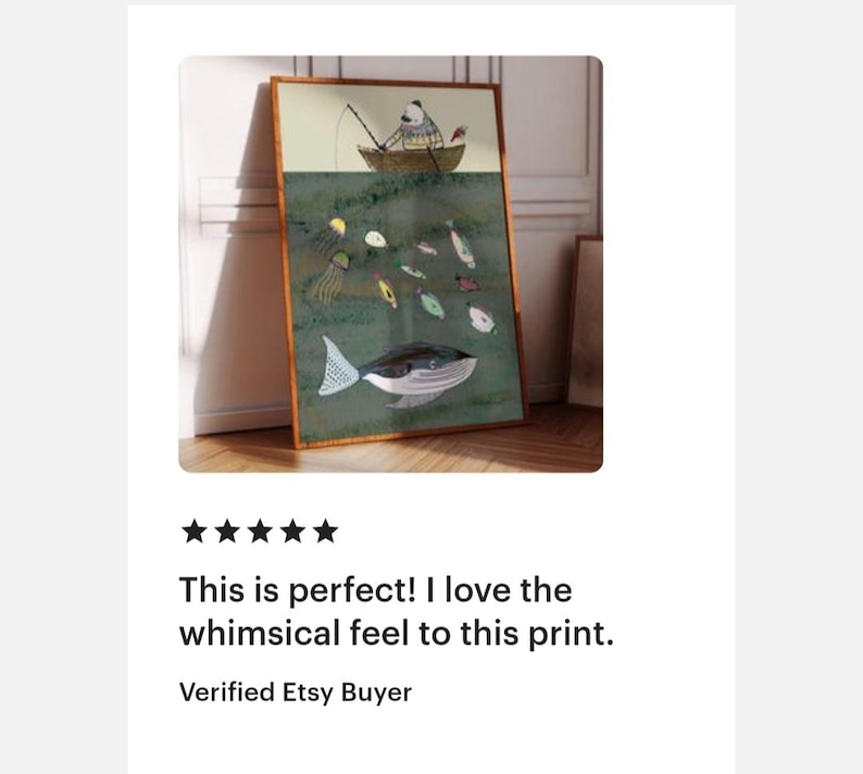 Polar Bear Fishing Art Print: Kids and Nursery Wall Decor, Whale Illustration, Gift for Children's Birthday, Baby Shower, Christmas image 5