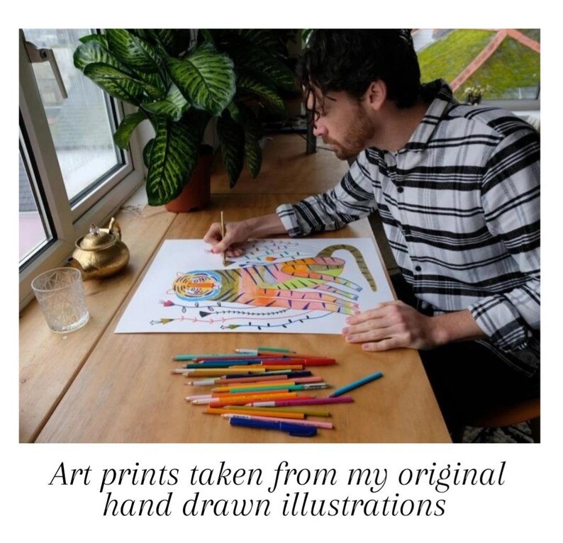 Lucky Tiger Art Print, Bright Home Decor, Wall Decoration for Kitchen