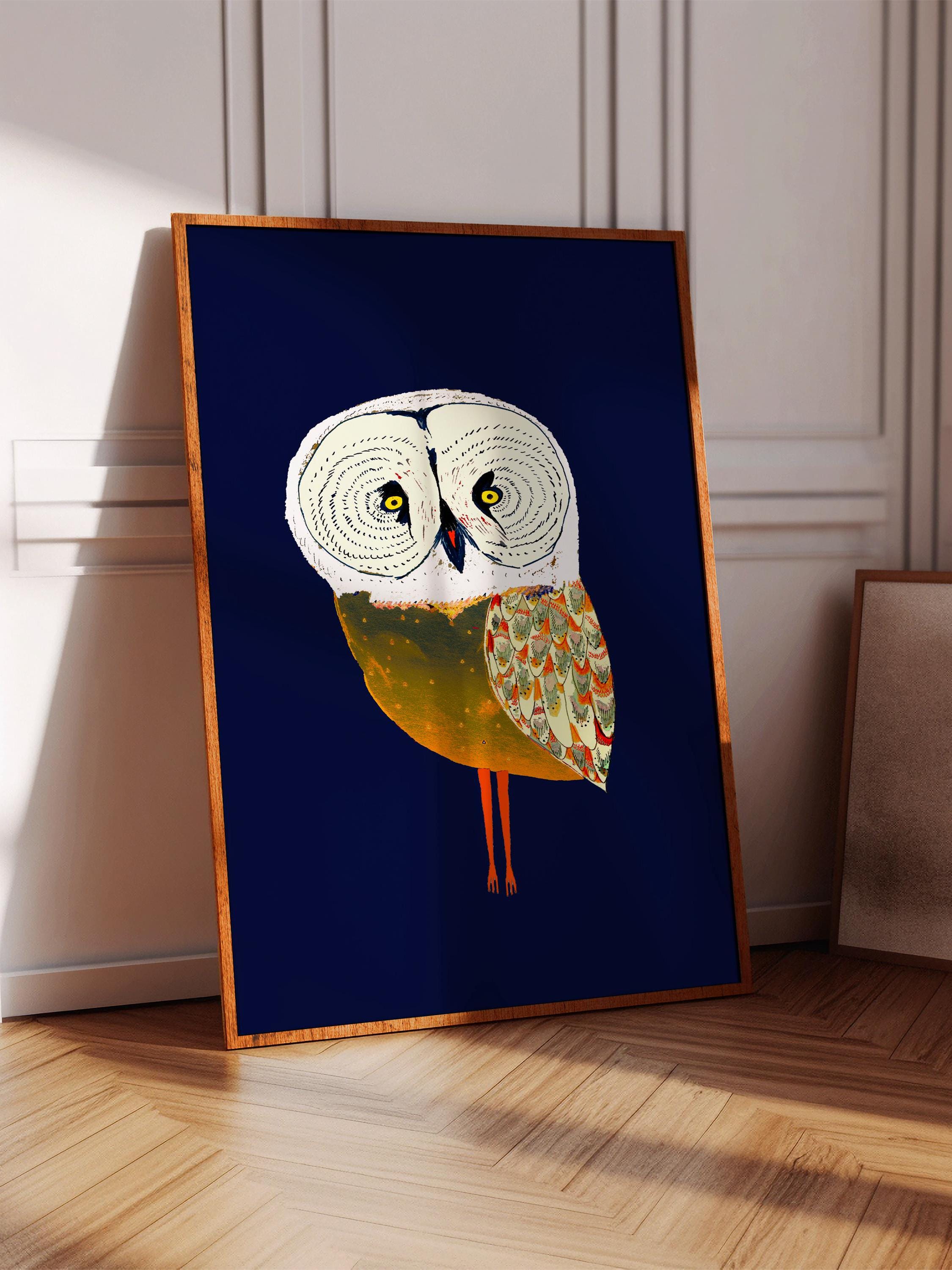 Snow Owl Art Print, Whimsical Home Decor, Gift For Her, Kitchen, Dining, Bedroom, Bathroom, Living R