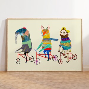 Art Print for Nursery and Kids Room Children's Cycling Wall Decor Illustration Colorful Bike Artwork For Baby Gift image 1