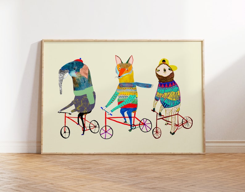 Art Print for Nursery and Kids Room Children's Cycling Wall Decor Illustration Colorful Bike Artwork For Baby Gift image 1