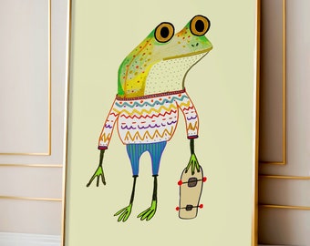 Frog Art Print - nursery wall decor - art for kids - art prints - nursery wall art - children's decor - skateboard decor - baby gift -