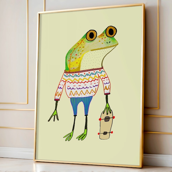 Frog Art Print - nursery wall decor - art for kids - art prints - nursery wall art - children's decor - skateboard decor - baby gift -