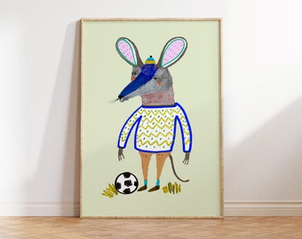 Footballer Shrew Art Print For Kids and Nursery - Soccer Print