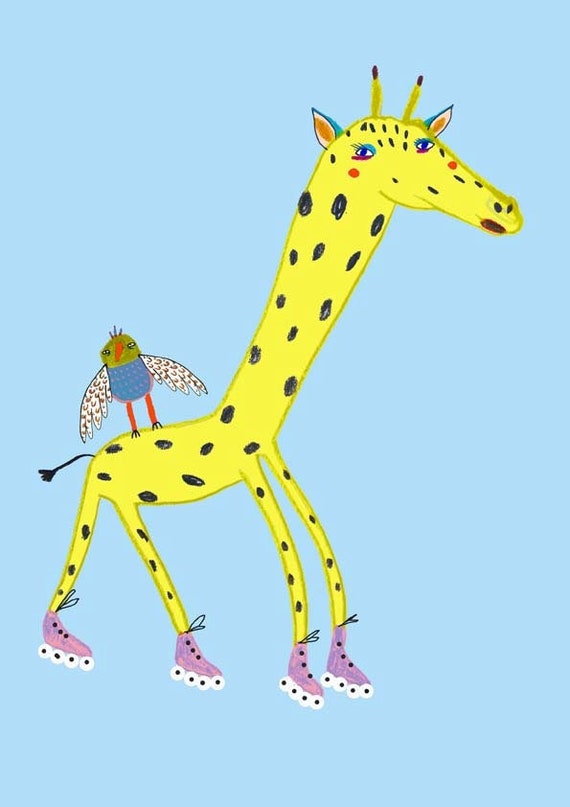 Giraffe With Roller Skates. Children’s Decor Kids Wall | Etsy