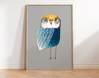 Blue Night Owl. Home Decor - Art Print - Wall Decor - Owl Illustration - Gift Ideas.