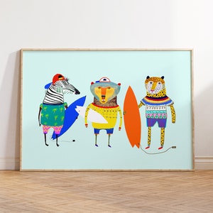 Surfer Art Print For Children and Nursery - Trendy Colorful Wall Decor For Children's Playroom - Surf Poster for Kids