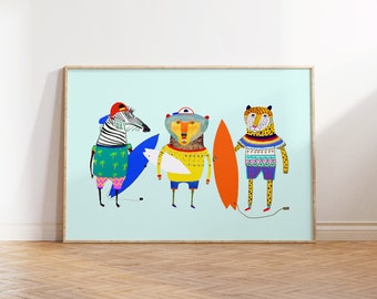 Surfer Dudes Art Print For Children