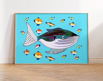 Whale Art Print For Children, Nursery, Baby Decor Art Gift - Baby Shower