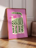 Striped Cat Art Print, Home Decor, for Bedroom, Kitchen, Living Room, Office, Illustration, Gift For Her, Birthday, Girls, Pink, Cute