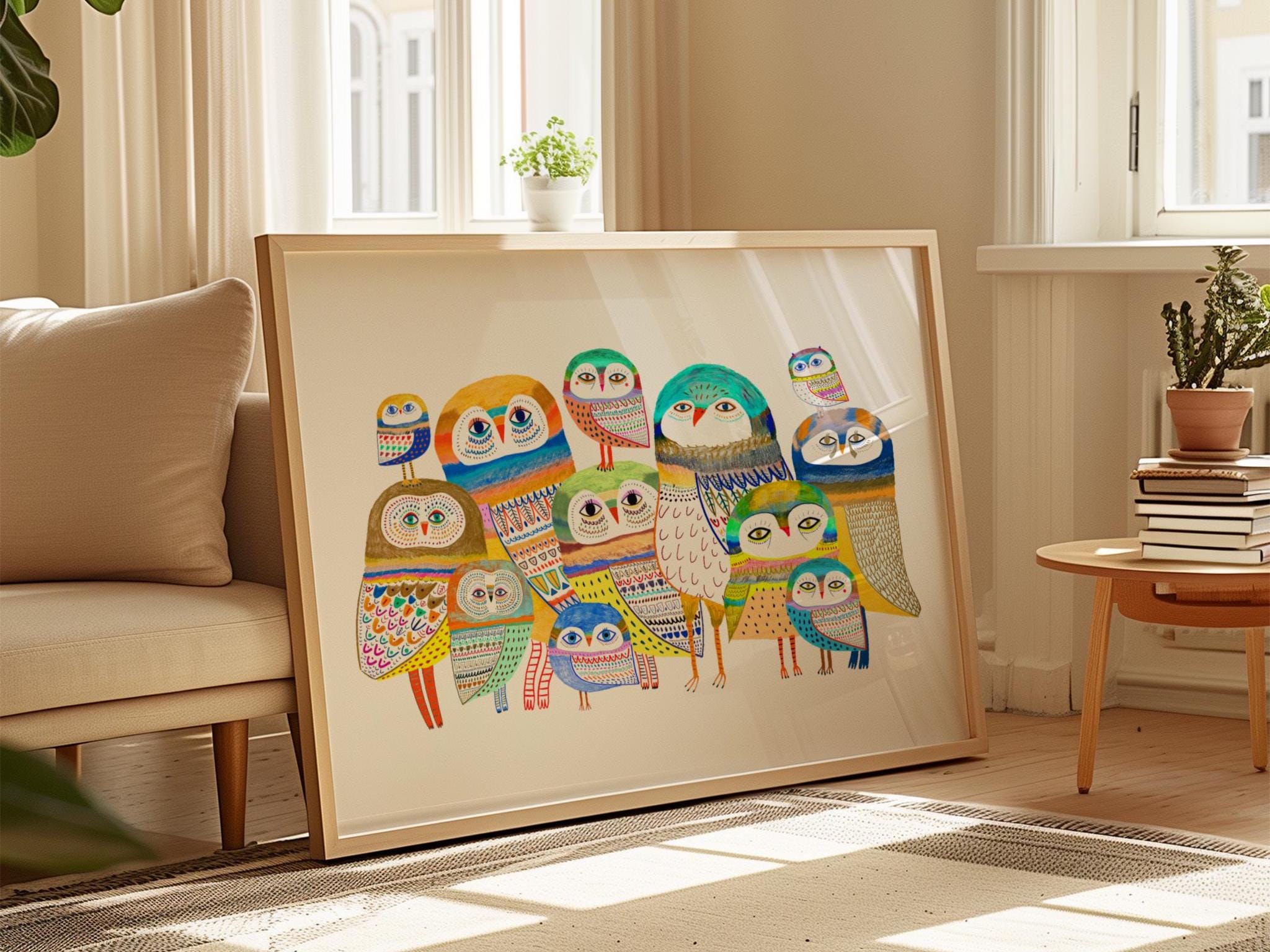 Owl Gathering Art Print, Home Decor, Kids Decoration, Bedroom and Living Room, House Warming, Whimsi