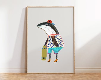 Whale Art Print Illustration For Kids Bathroom Decor