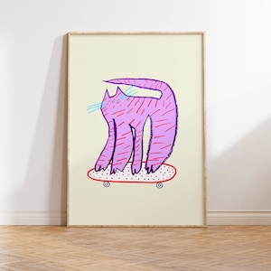 Quirky Skateboarding Cat. Home Decor - Art Print - Wall Decor - Cat Illustration - Gift Ideas - Cat Art