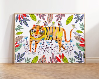 Magical Tiger. Art print - Kids Tiger Wall Art - Children's Wall Decor - Home Decor - Poster - Tiger Illustration.