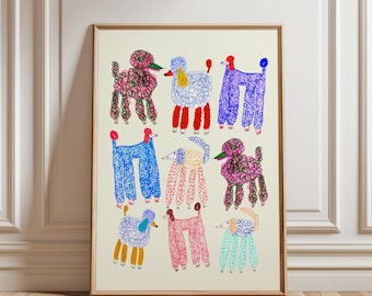 Pretty Poodles Art Print, Wall Decor, Home Decoration, Kitchen & Dining, Whimsical Illustration, Housewarming Gift For Her