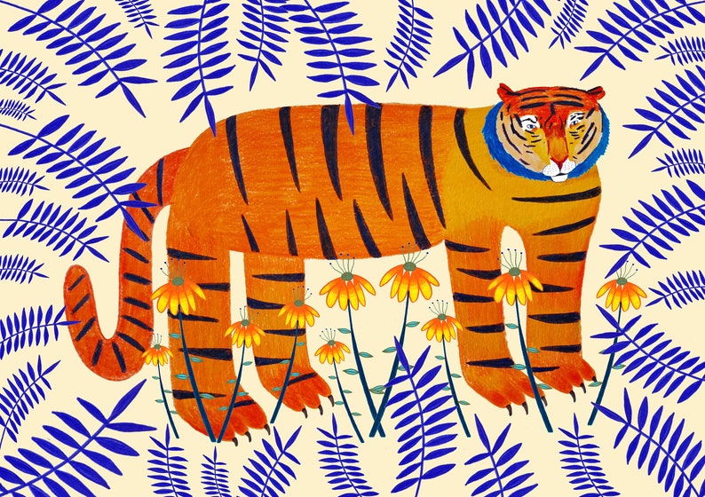 Lucky Tiger Art Print, Bright Home Decor, Wall Decoration for Kitchen