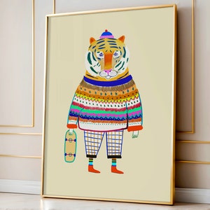 Tiger Skateboarder Art Print For The Nursery, Kids and Home Decor