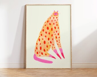 Cat Art Print - Home Decor - Gift Idea - Living Room - Cat Print - Poster - Wall Decor - Cat Illustration - Digital