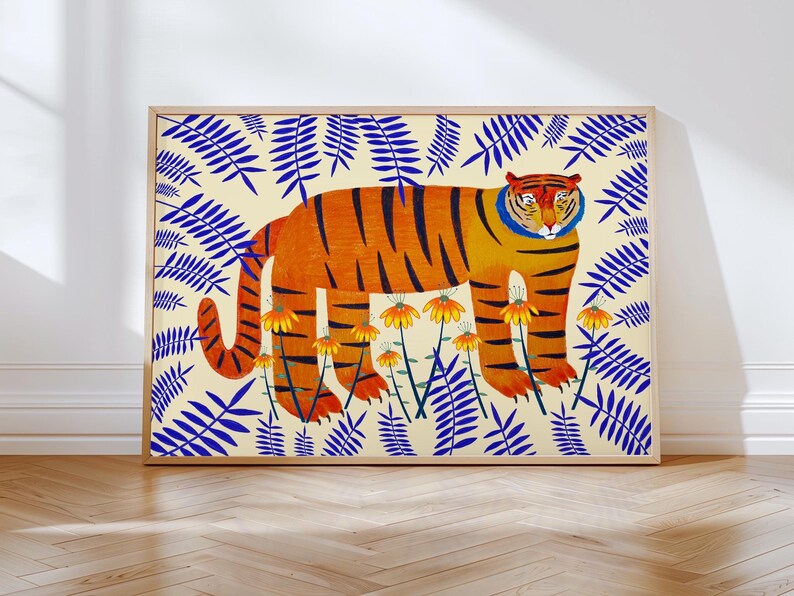 Lucky Tiger Art Print, Bright Home Decor, Wall Decoration for Kitchen