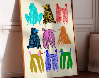 Poodle Party Art Print, Dog Home Decor, Colorful Gift For Her, Bedroom, Kitchen, Living Room, Office, House Warming, Birthday