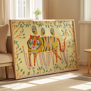 Tigre y búho amigos, decoración de pared para guardería, lámina artística para niños y regalo de baby shower, ilustración de animales, póster de naturaleza, láminas bonitas