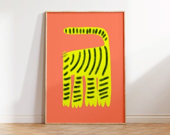 Coolest Yellow Cat. Home Decor - Art Print - Cat Illustration.