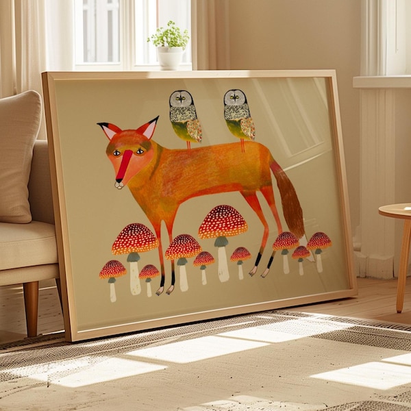 Pilz Fuchs Art Print, Herbst Dekoration, Für Sie, Schlafzimmer, Küche/Esszimmer, Wohnzimmer, Hauseinweihung, Herbst, Kinderzimmer, Kinder, Wald