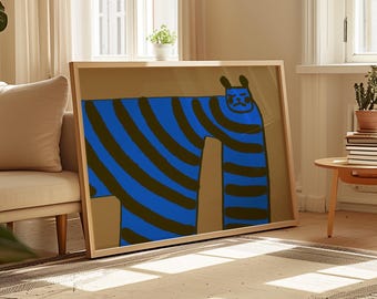 Konsttryck med blå tiger, modern heminredning, illustration