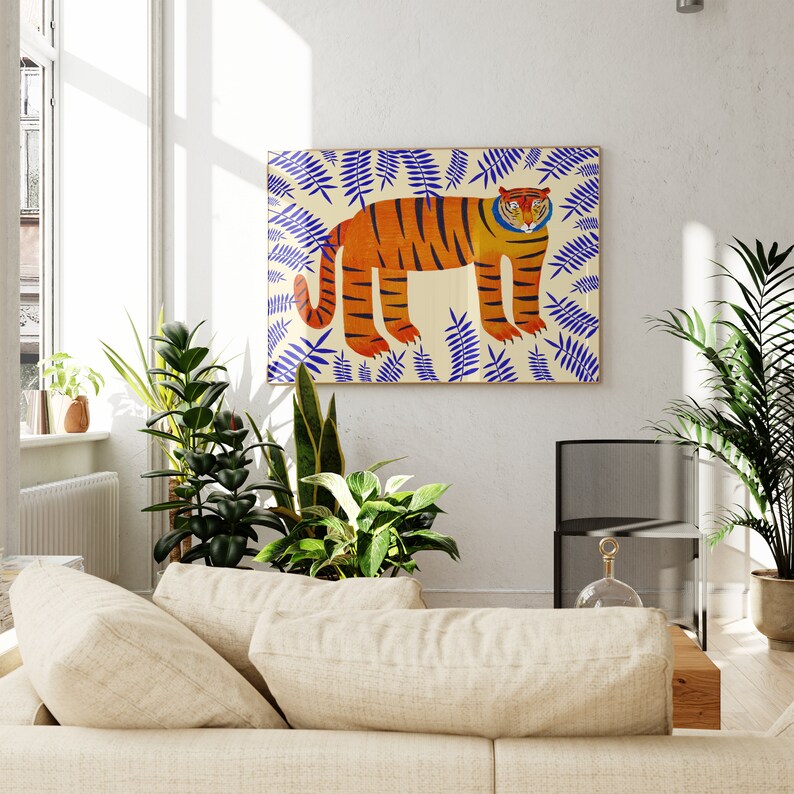 Tiger and Flowers Art Print Home Decor Illustration Poster Housewarming Gift for Her Colorful Nursery and Kids Decoration image 3