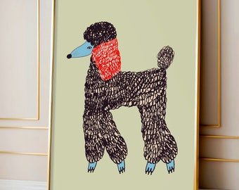 Wall Decor Poodle Print For Home and Housewarming Gift - Dog Poster Wall Art Prints - Trendy Home Decor For Kitchen - Poodle Illustration