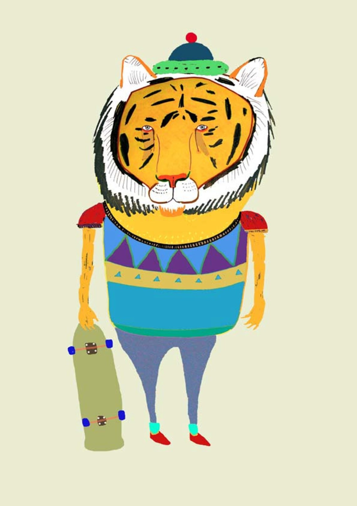 Tiger Skateboarder. wall art print kids room decor tiger | Etsy