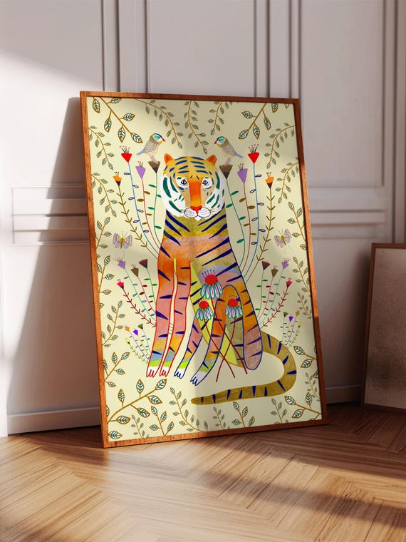Wild Tiger Art Print, Kids Decor, Playroom, Gift for Boys and Girls, Children's Wall Illustration, Nursery Decoration, Baby Shower