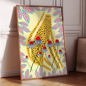 Art Print | Cheetah and Flowers | Home Decor | Illustration | Wall Art | Gift for Her
