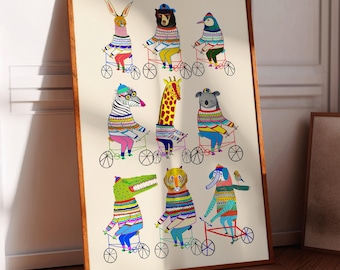 Biker Friends Art Print, Kids Wall Decor, Children's Illustration, Gifts for Boys and Girls