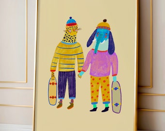 Cute Friends - Art Print for Nursery - Decor for Children's Room - Girls Animal Art Prints - Children's Illustration - Wall Art For Girls