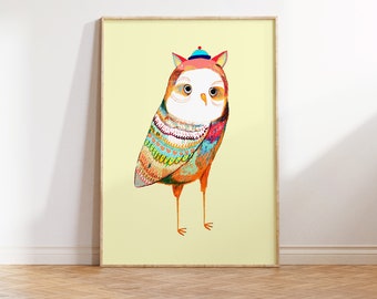 Baby Nursery Art Print - The Perfect baby Shower Gift - Cute and Colorful Nursery Wall Decor - Owl Illustration Print - Baby Decor