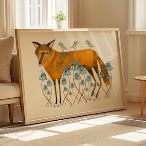 Golden Fox Art Print, Whimsical Home Decor, Gift For Her, Bedroom, Living Room, Kitchen, Dining, Woodland, Christmas, Housewarming Gift