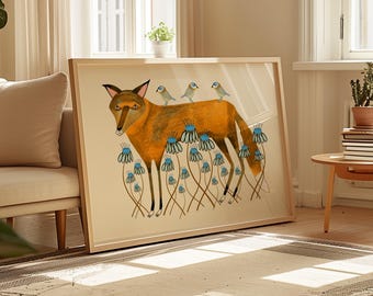Golden Fox Art Print, Home Decor, Wall Decoration, Birthday Gift, Woodland Illustration