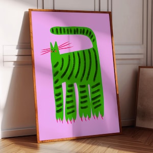 Lámina de gatito verde, regalo para ella, decoración del hogar para dormitorio, cocina, sala de estar, rosa, regalos de San Valentín, regalos de cumpleaños, niñas, gatos