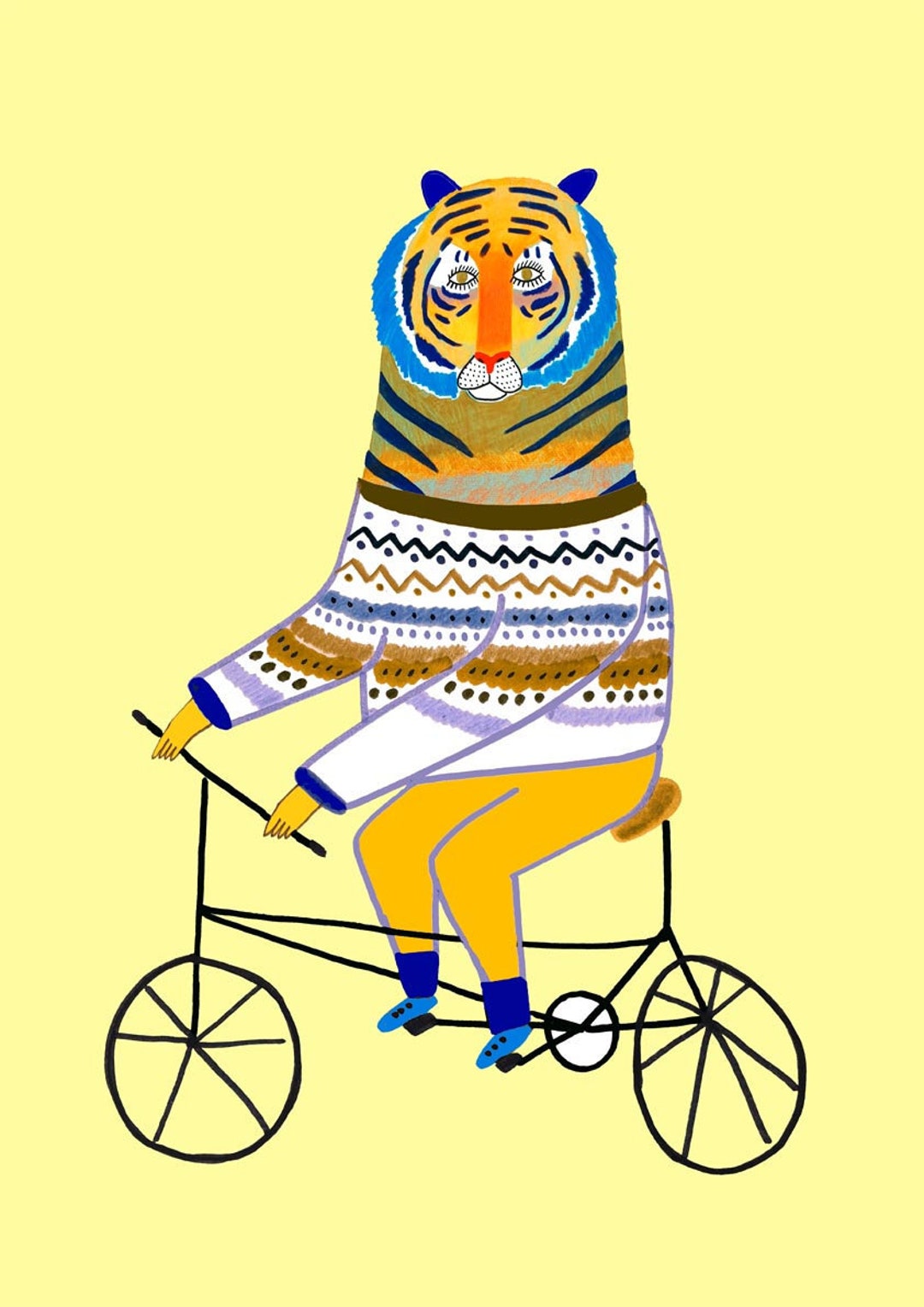 Cycling Tiger. Children's Art Kids Decor Art Print Nursery - Etsy