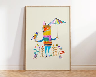 Fox Art Print for Kids and Baby Nursery Room - Toddlers Room Wall Decor - Cute Fox Art Print - Animal Print For Nursery