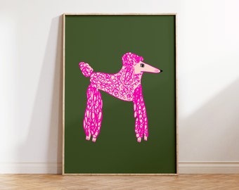 Pink Poodle Art Print - Home Decor For Dog Lovers - Gift For Her - Dog Illustration Poster - Living Room Wall Decoration - Trendy Wall Art