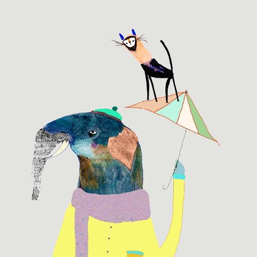 Elephant With Umbrella and Owls. Wall Art Kids Room Art Etsy