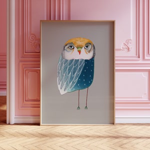 Blue Night Owl Art Print Illustration image 3