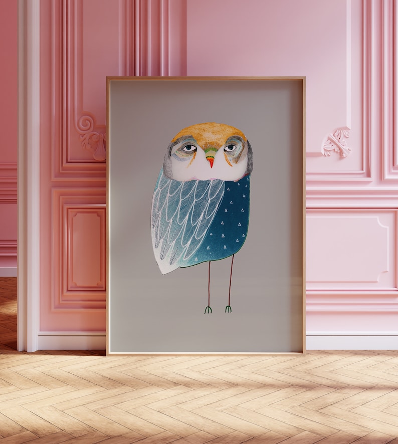 Owl Art Print Illustration Whimsical Home Decor for Her Decoration for Bedroom, Kitchen and Living Room image 3