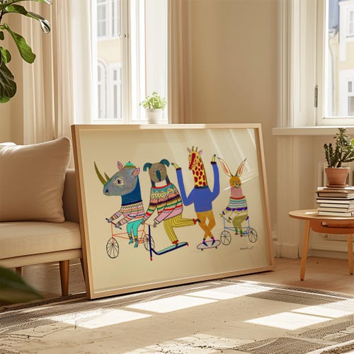 Fun Day Art Print, Kids Decor, Children's Playroom, Animals Illustration, Fun and colorful, Birthday Gift, Boys and Girls