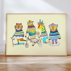 Cool Dudes Art Print, Kids Wall Decor, Playroom Decoration, Children's Birthday Gift, Animal Illustration