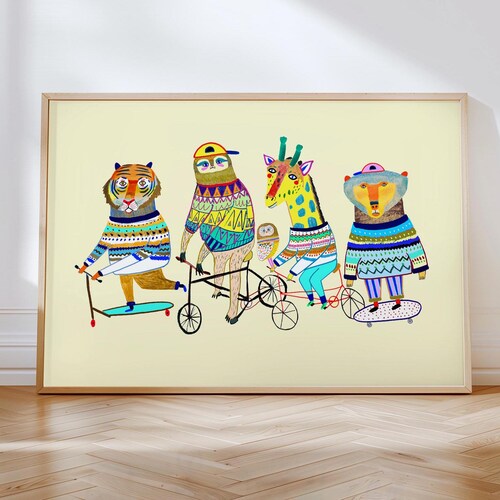 Cool Dudes Art Print, Kids Wall Decor, Playroom Decoration, Children's Birthday Gift, Animal Illustration