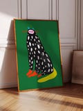 Blissful Cat Art Print, Home Decor, for Bedroom, Kitchen, Living Room, Office, Illustration, Gift For Her, Birthday, Green, House Warming
