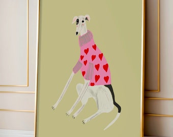 Ilustración de impresión de arte de perro galgo